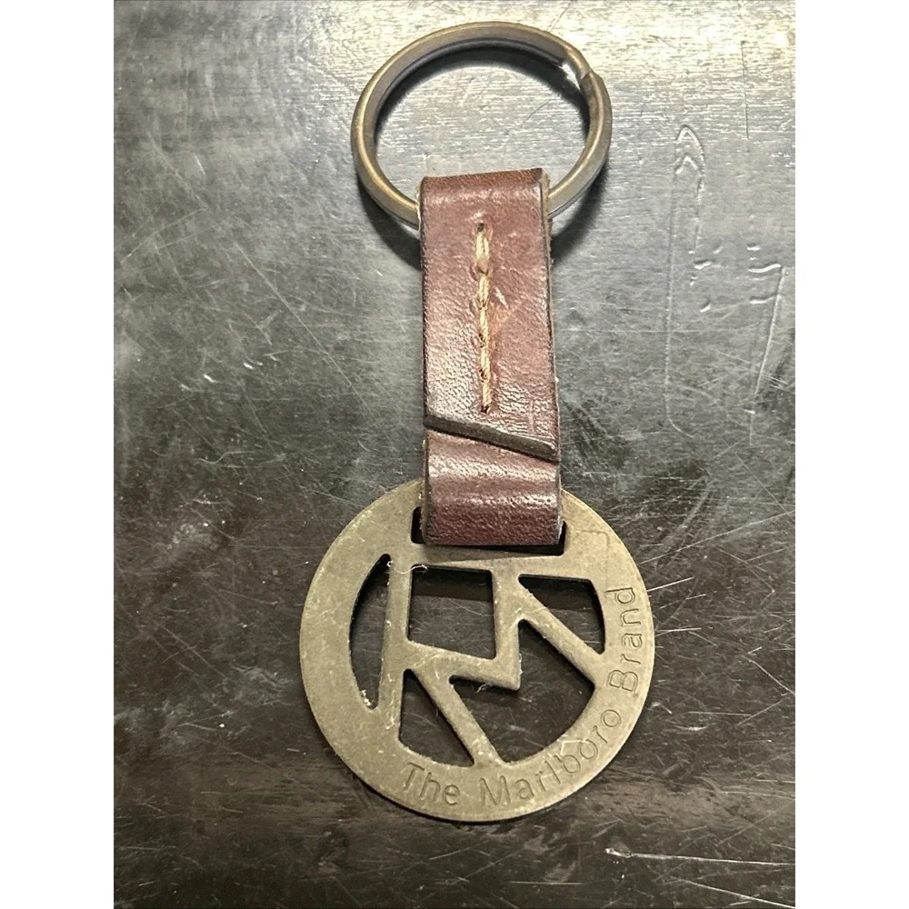 Vintage Marlboro Brand‎  Leather and Brass Keychain - FAST SHIPPING